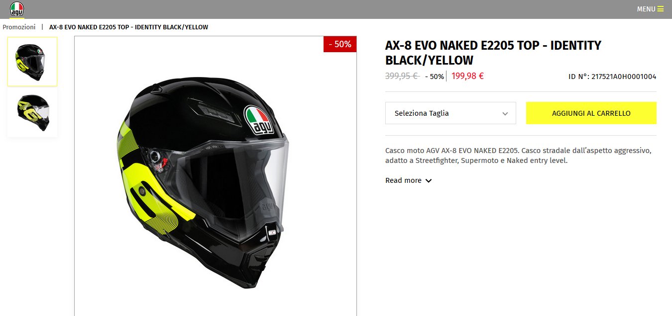 Casco Valentino Rossi, cartellino ridotto del 50%